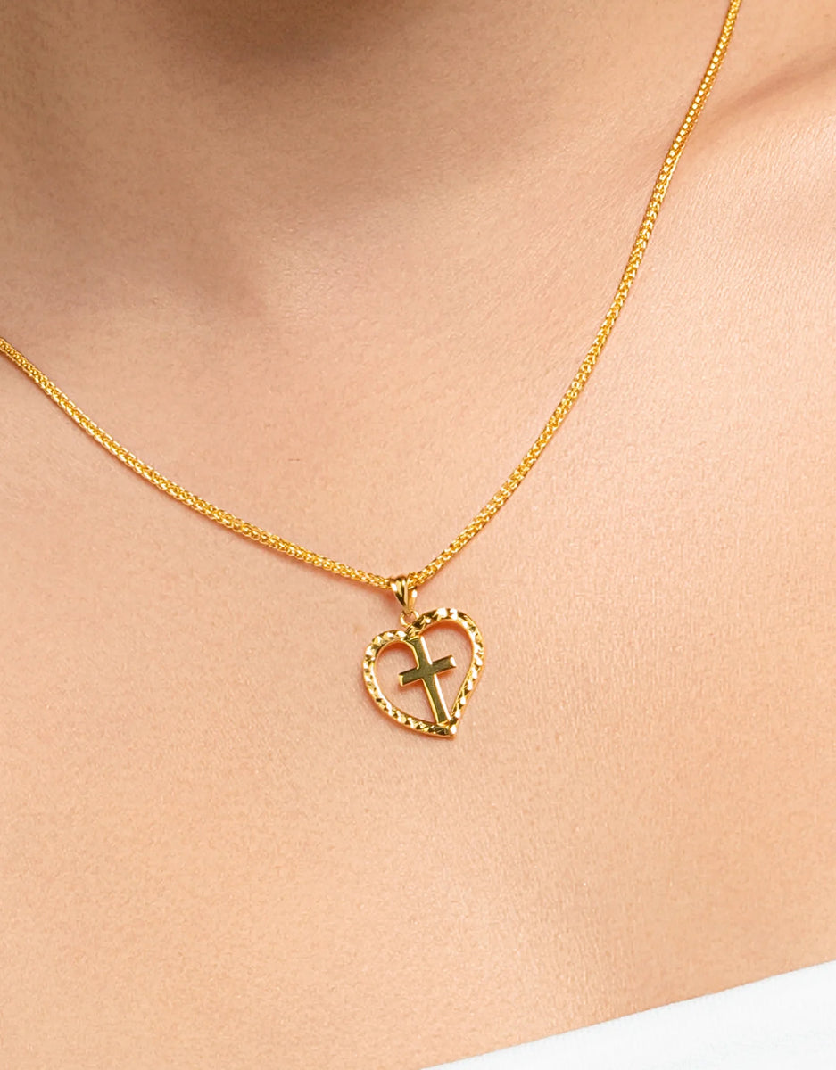 LVC MOD22 Divine Heart Gold Cross Pendant – Love Malaysia