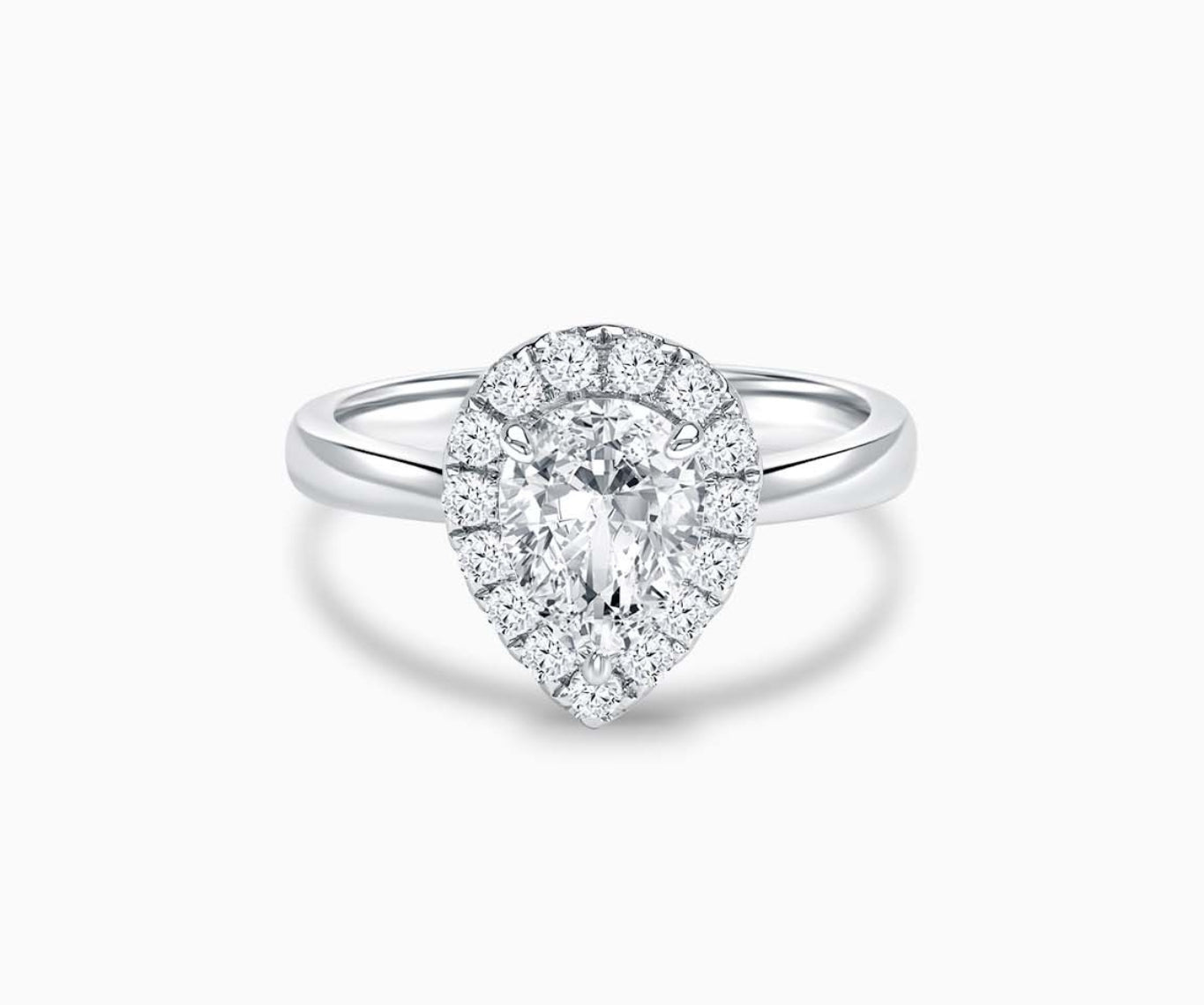 Pear Shaped halo diamond engagement ring with straight plain band