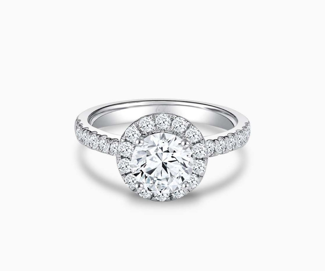Halo Diamond Engagement Ring with straight pave band