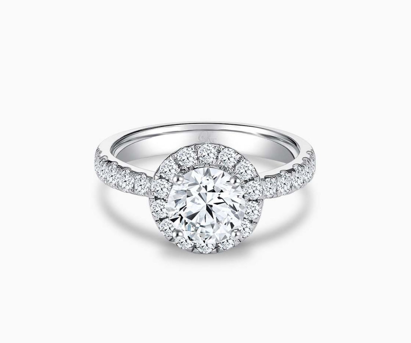 Halo Diamond Engagement Ring with tapered pave band