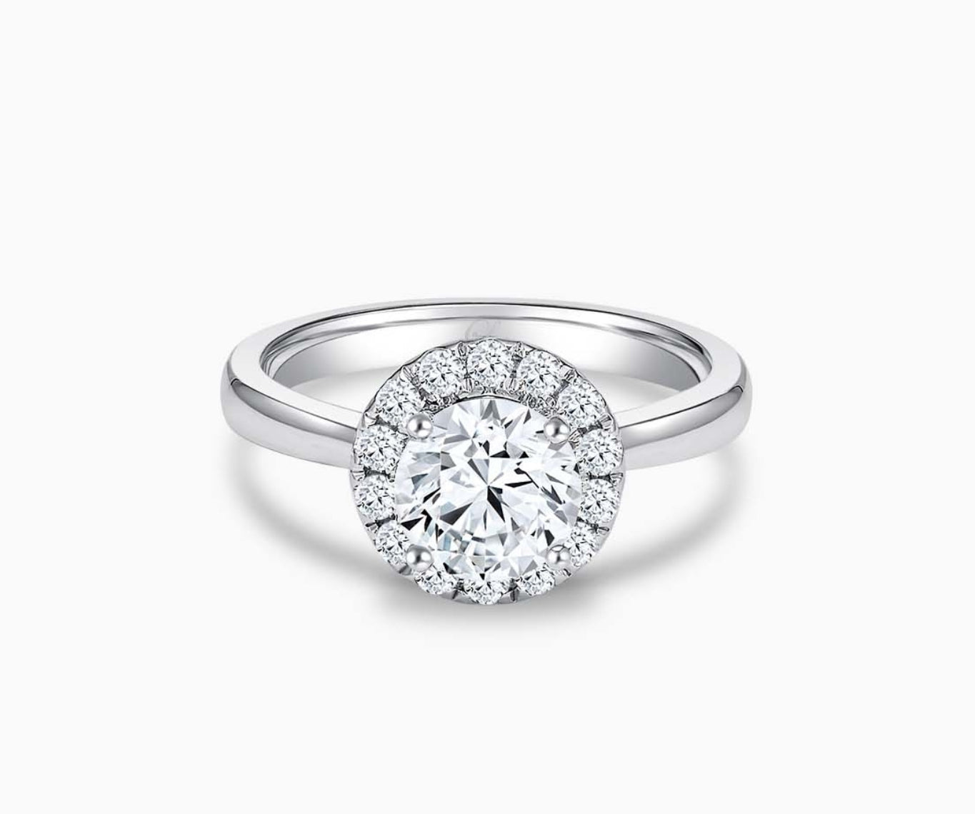 Halo Diamond Engagement Ring with tapered plain band