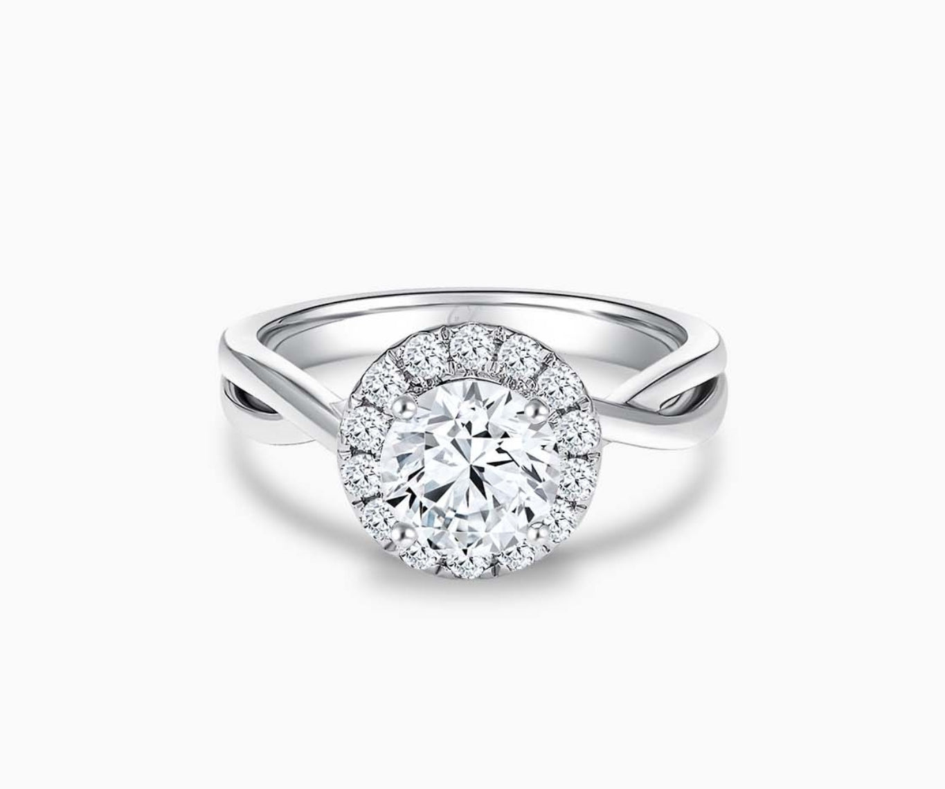 Halo Diamond Engagement Ring with twisted plain band