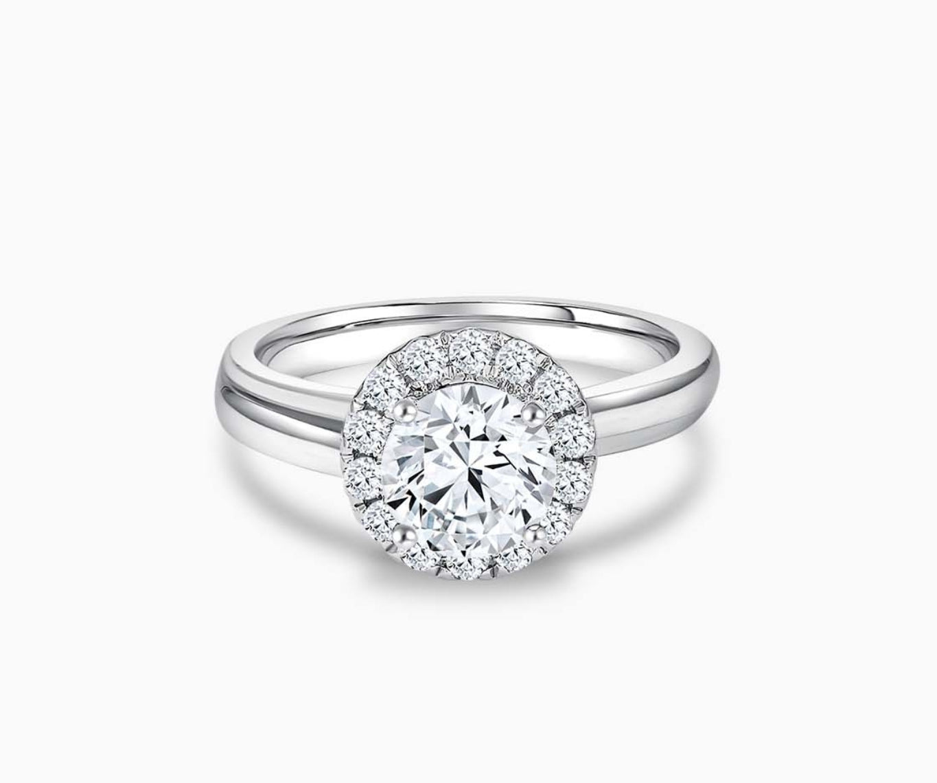 Halo Diamond Engagement Ring with double plain band