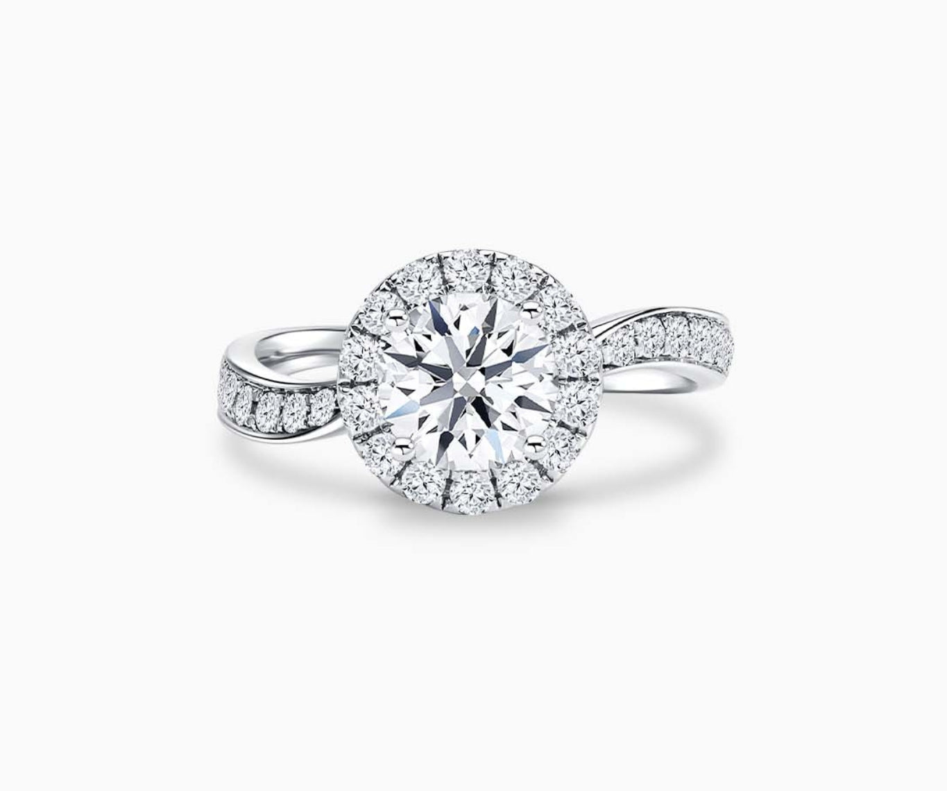 Halo Diamond Engagement Ring with twirl pave band