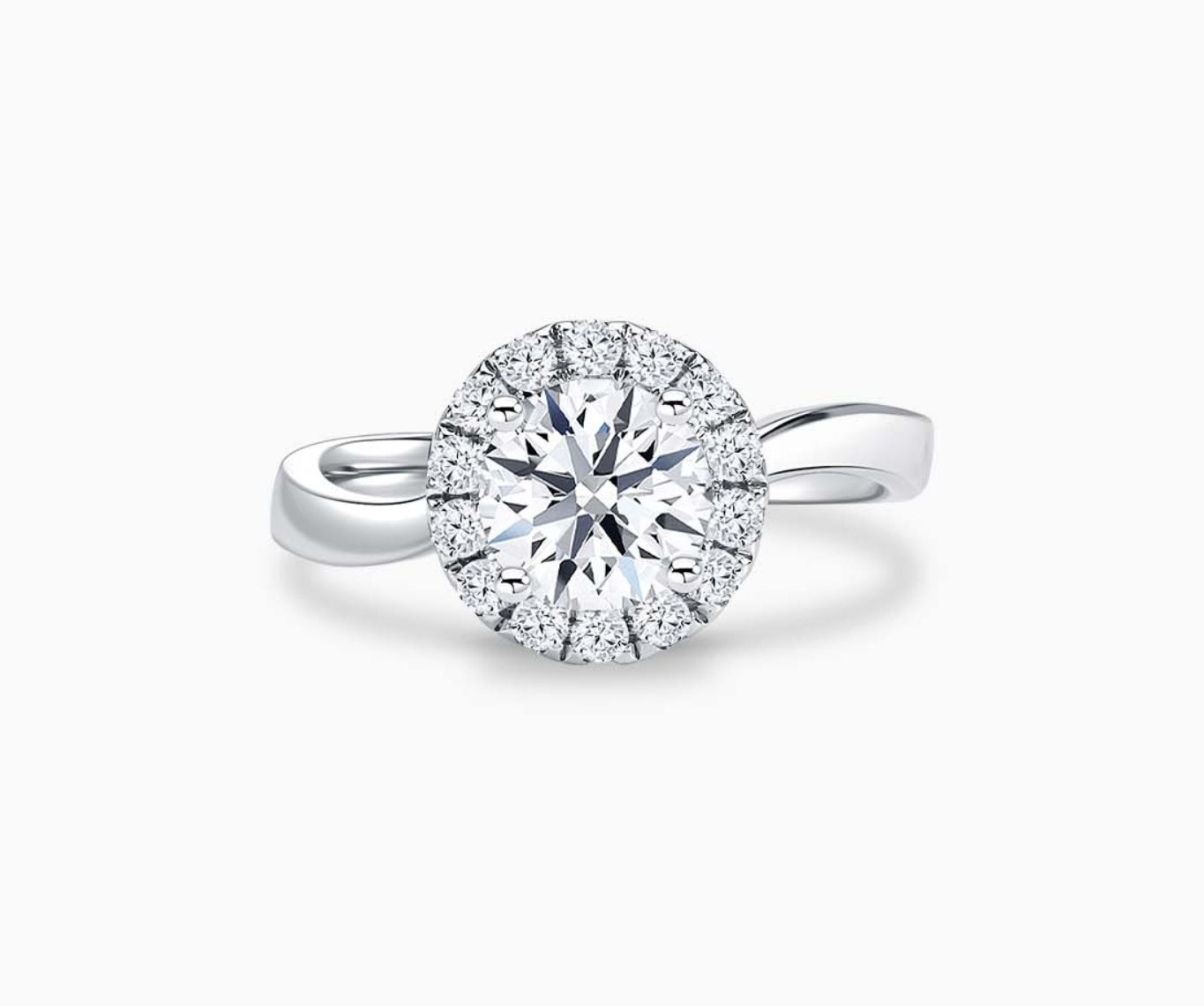Halo Diamond Engagement Ring with twirl plain band