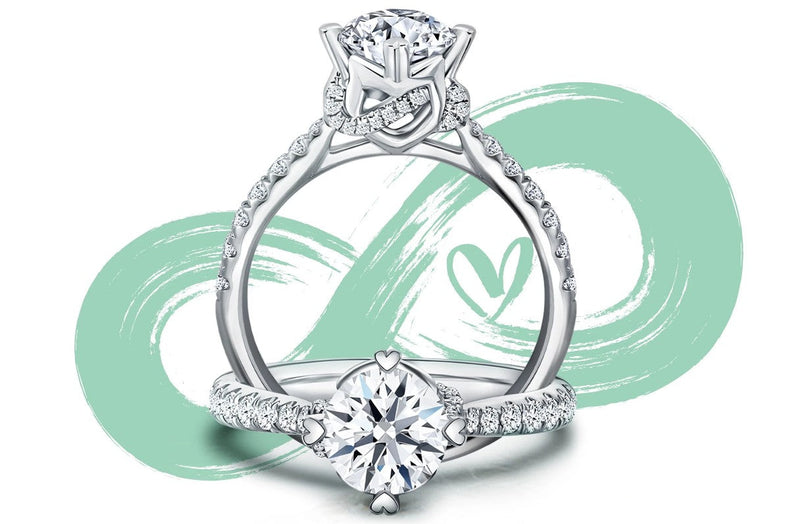 LVC Destiny solitaire white gold engagement ring with pave diamond band