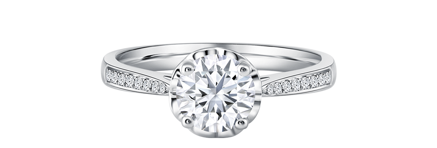 LVC a close up of the lab grown diamond ring in white gold with a paved setting band