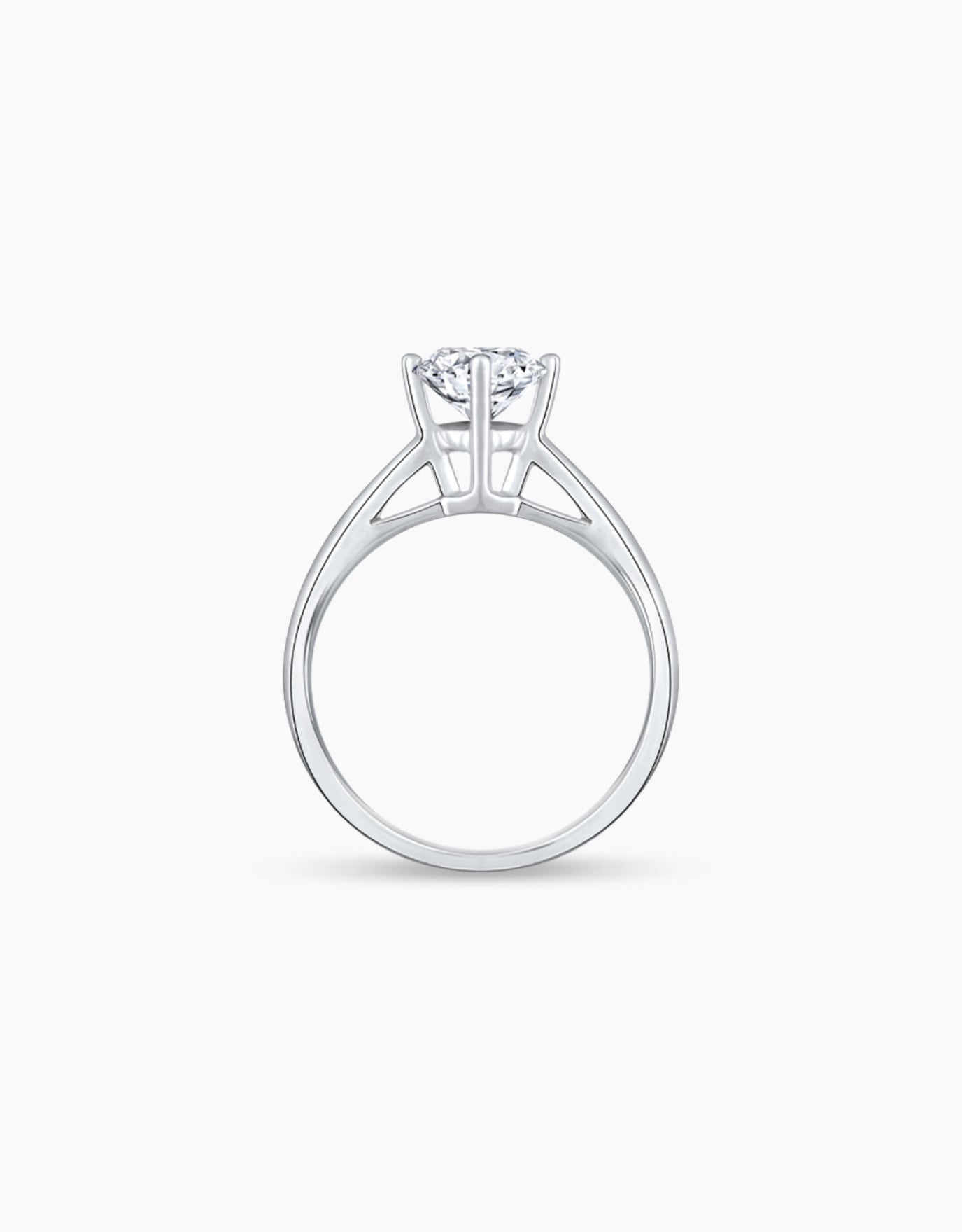 LVC lab grown diamond ring solitaire  in white gold with a tall cathedral setting and 4 prongs holding the diamond