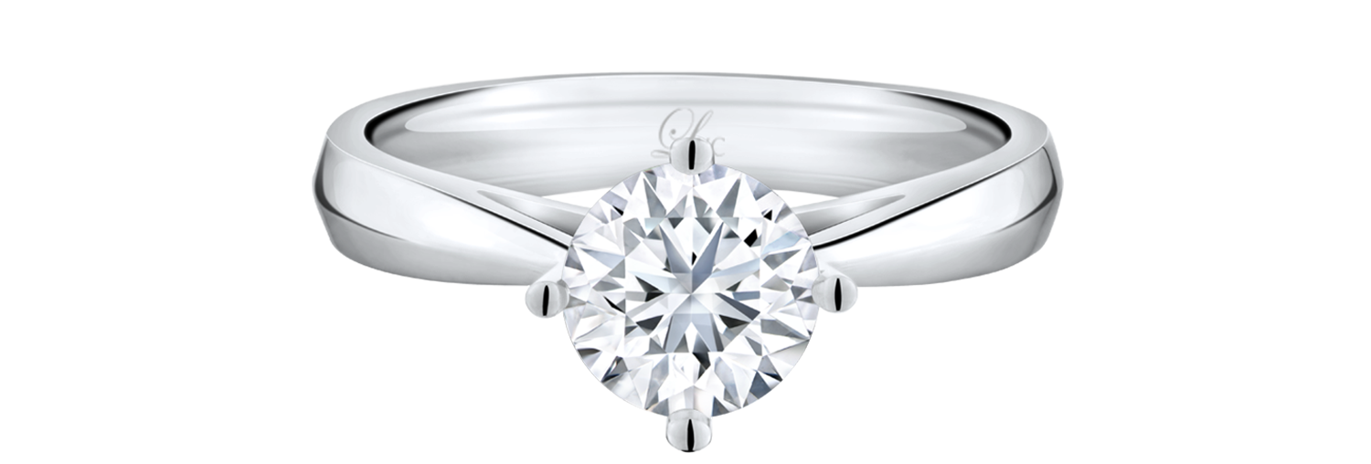 LVC a close up of the lab grown diamond ring designed in a classic manner with 4 prongs in white gold