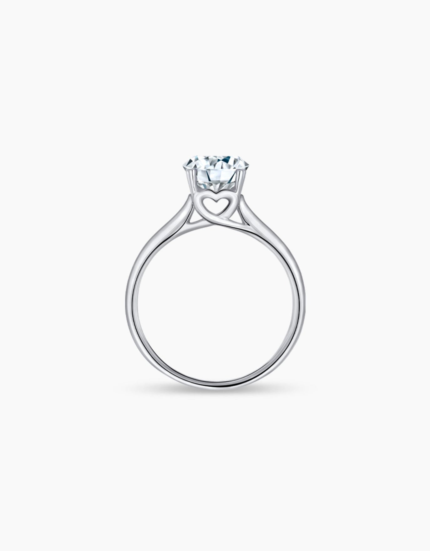 LVC lab grown diamond ring with a heart shaped cathedral setting in white gold and four prongs