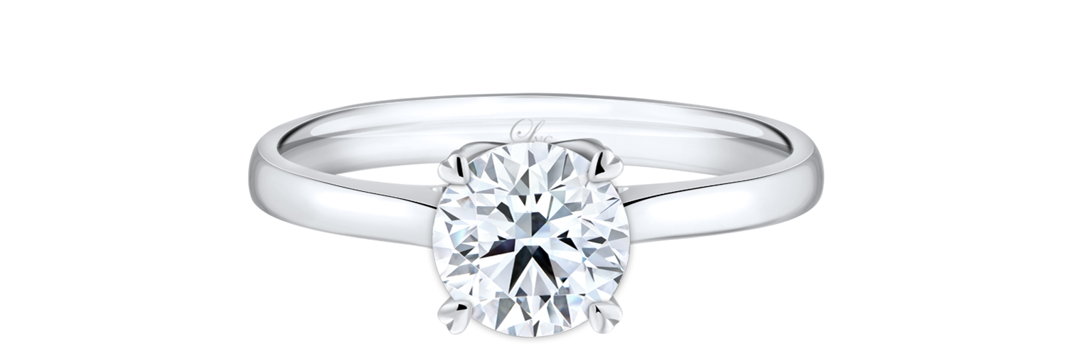 LVC a close up of the lab grown diamond ring with four prongs in white gold material
