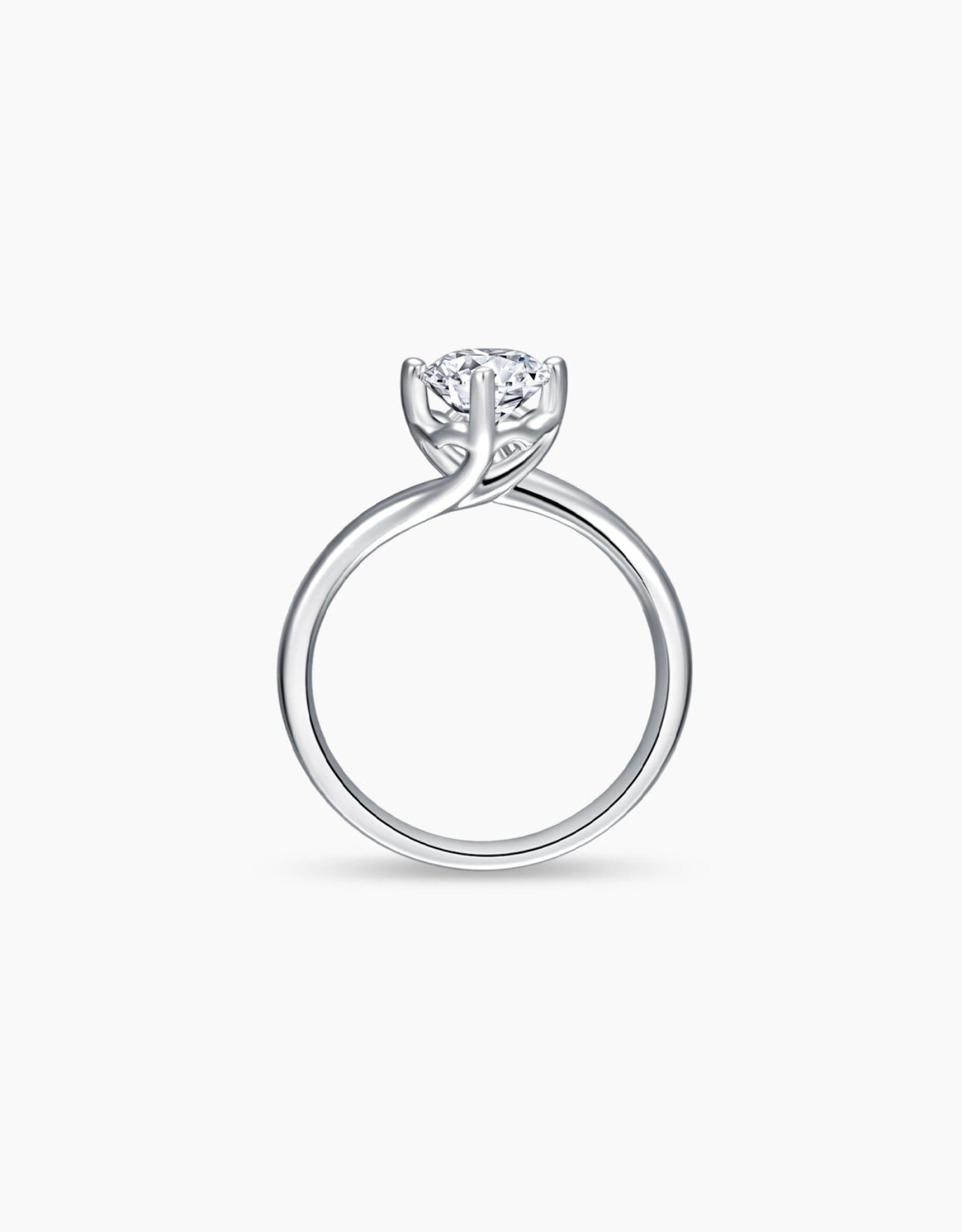 LVC lab grown diamond ring in white gold with a twisted band and a flower like illusion cathedral setting