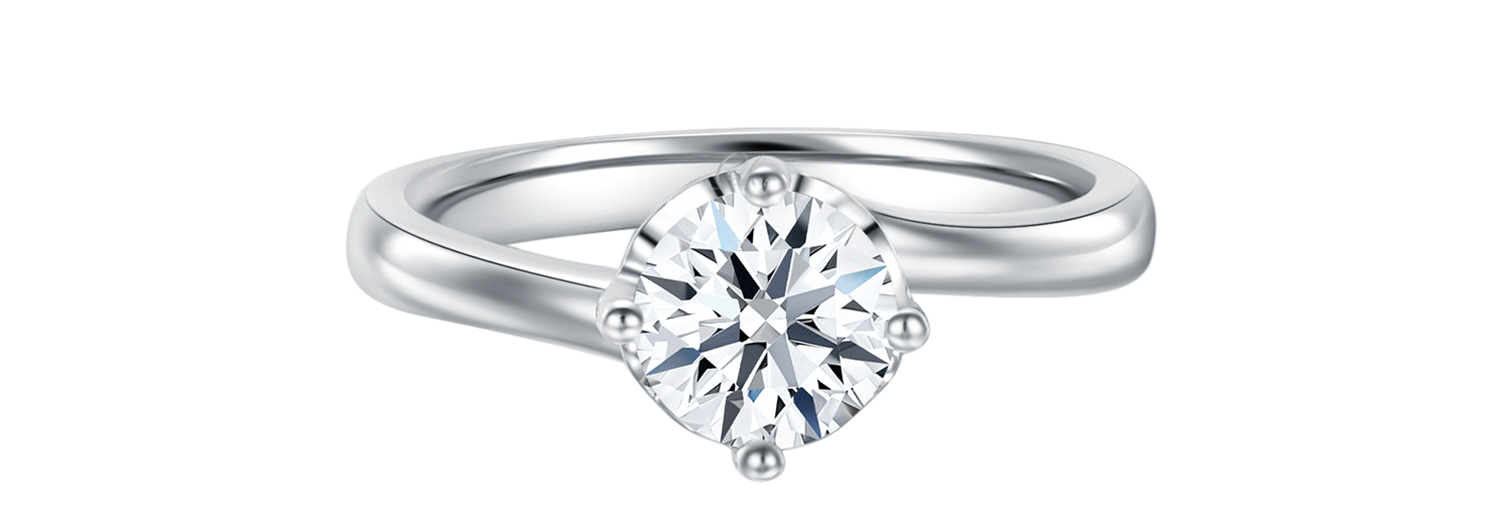 LVC a close up of the lab grown diamond ring with a twister band setting in white gold with four prongs