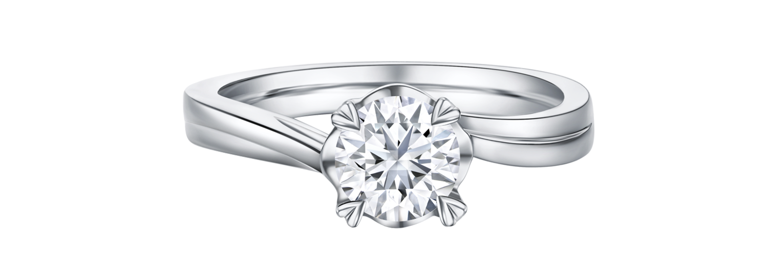 LVC a close up of the lab grown solitaire  diamond ring with a center diamond stone and four prongs in white gold material