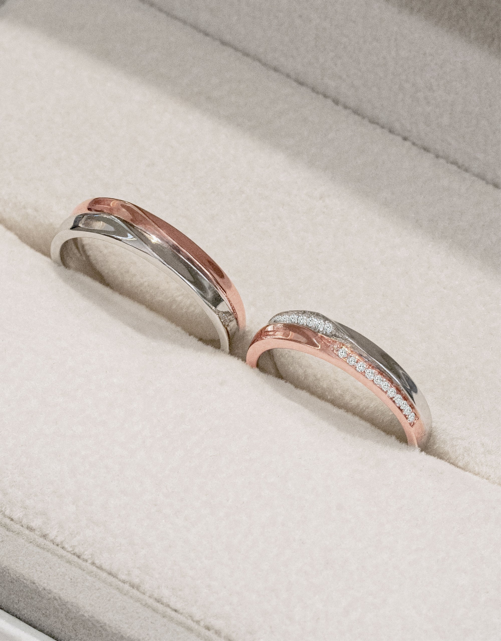LVC Desirio Wedding Band in Dual White and Rose Gold Glossy Finish