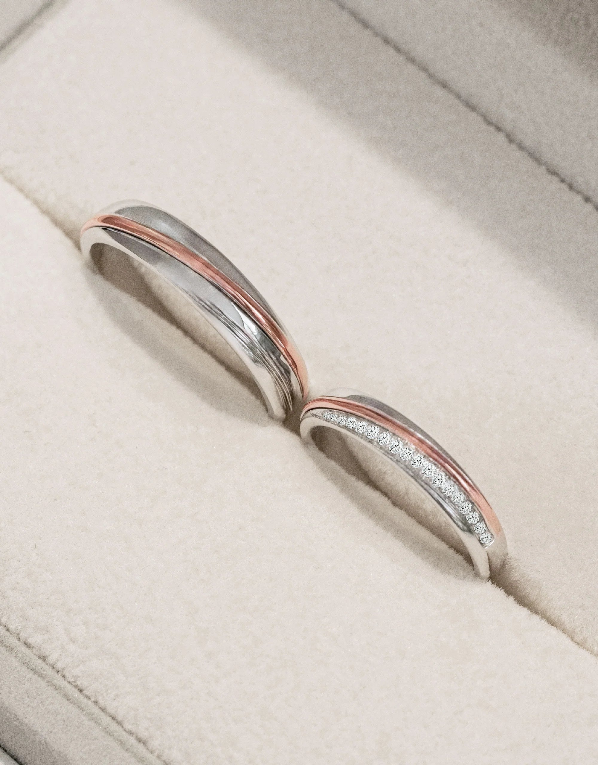 LVC Perfection Joy Wedding Bands in White and Rose Gold with Diamonds