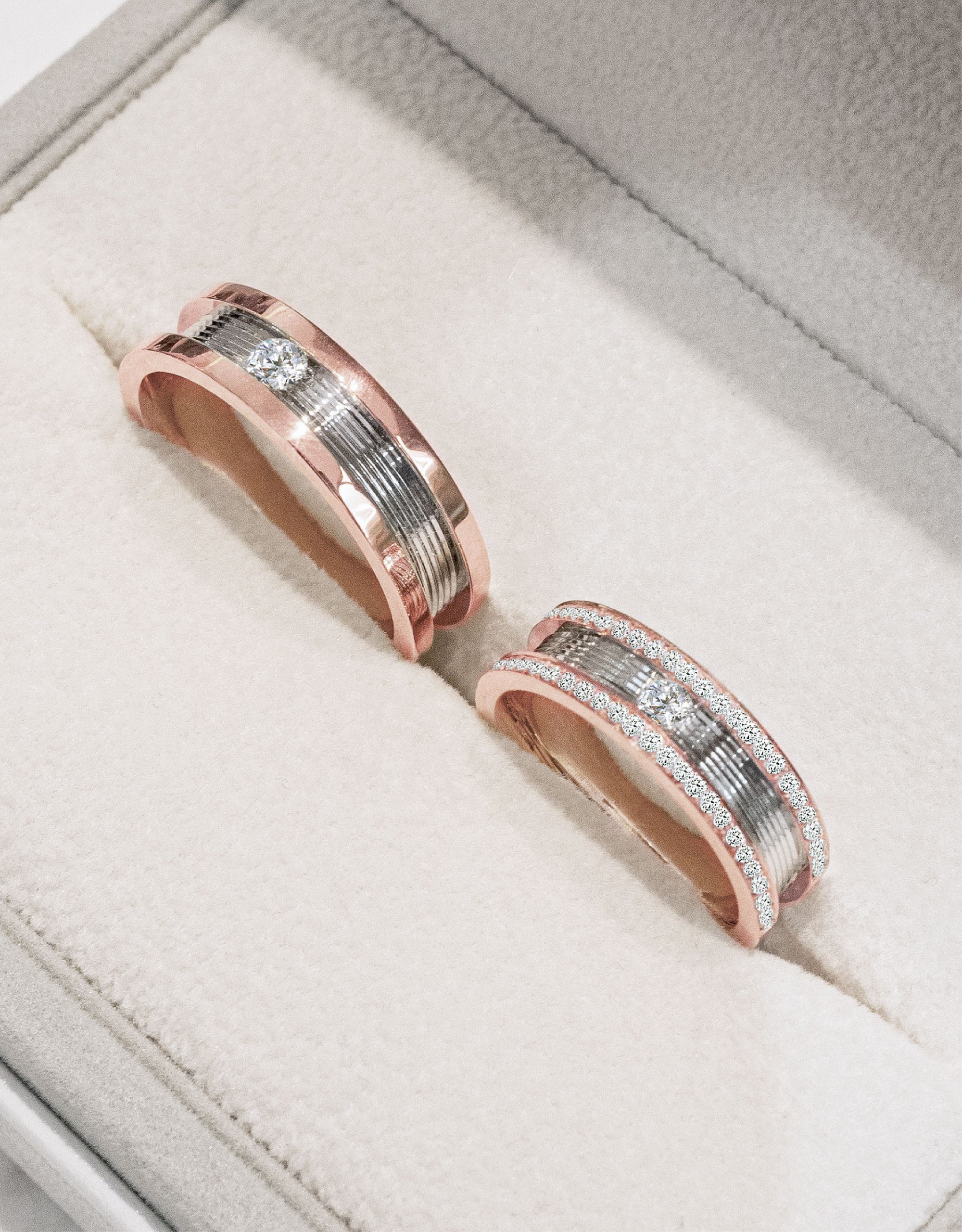 LVC Promise Precision Line Duo-Tone Diamond Wedding Band with Single Diamond