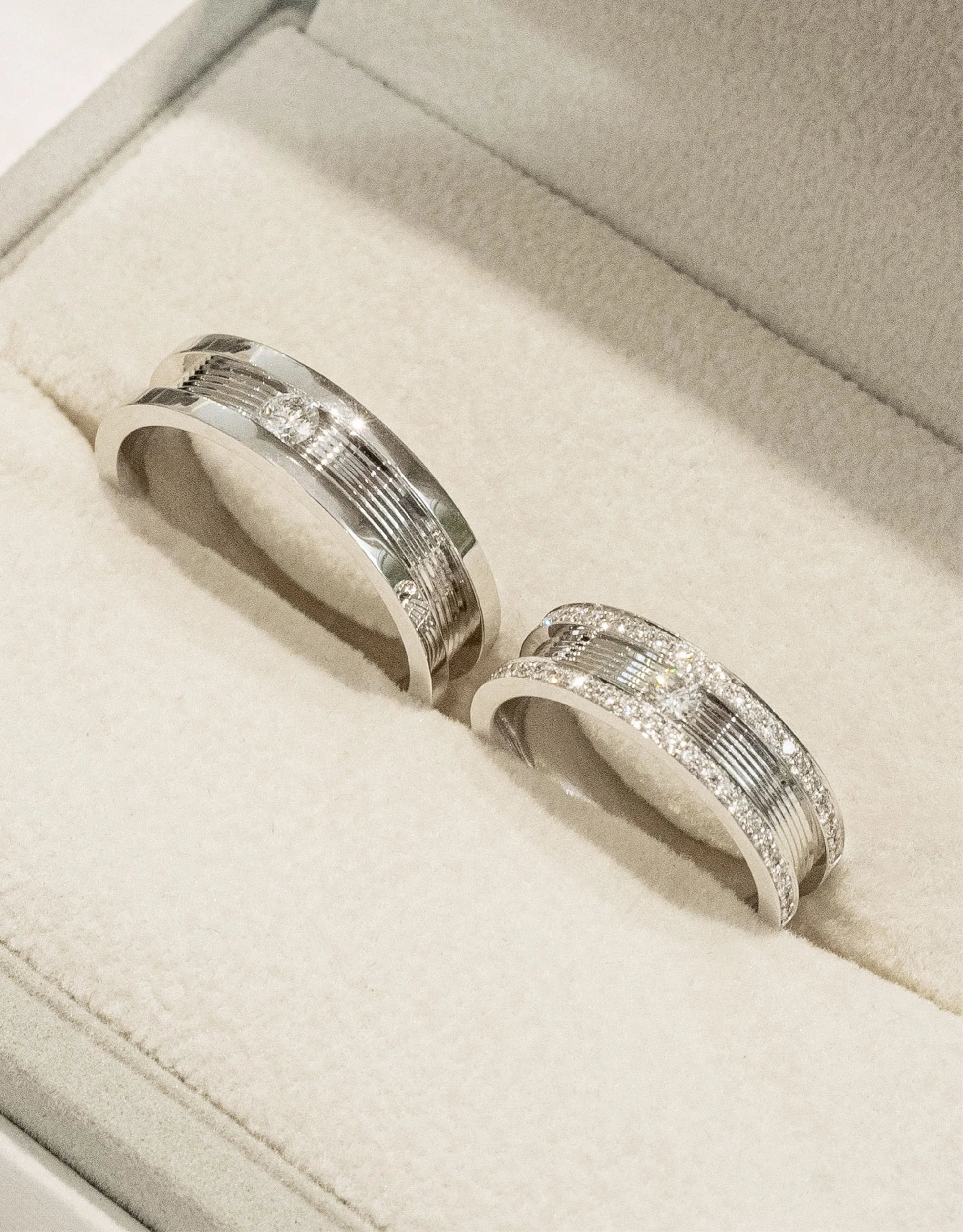 LVC Promise Precision Line White Gold Wedding Band with Single Diamond