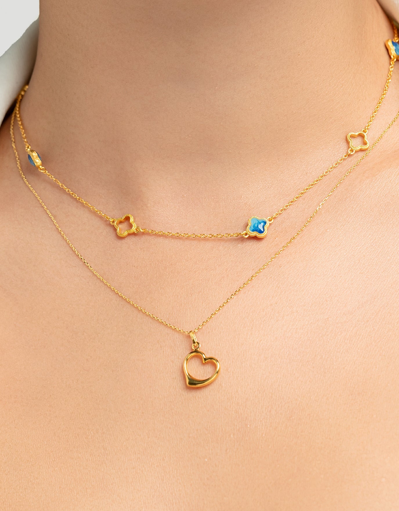 LVC 9IN Azure Breeze Clover 999 Gold Necklace