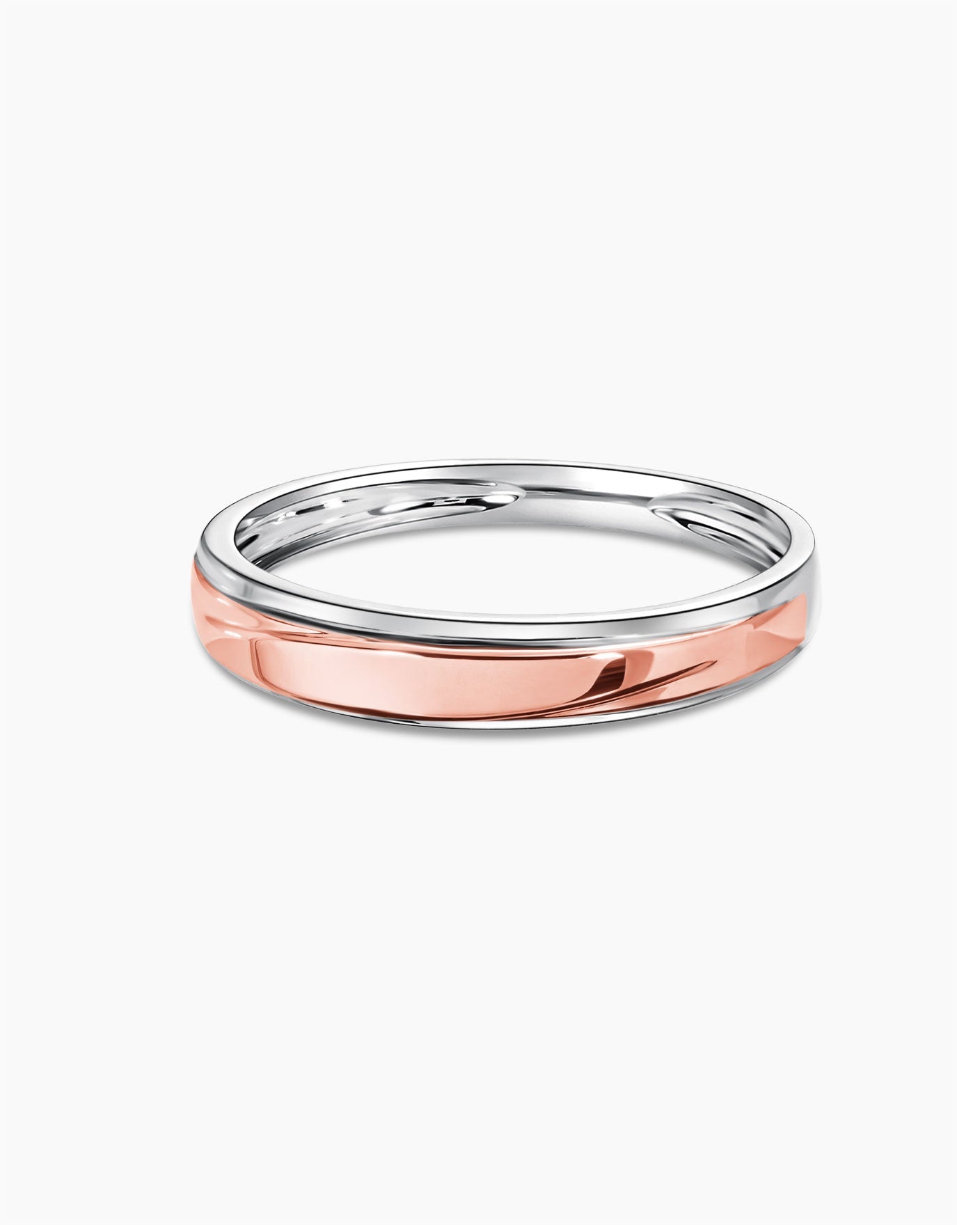 LVC men wedding ring in 14k white gold and rose gold with a classic and minimalist look with glossy finish