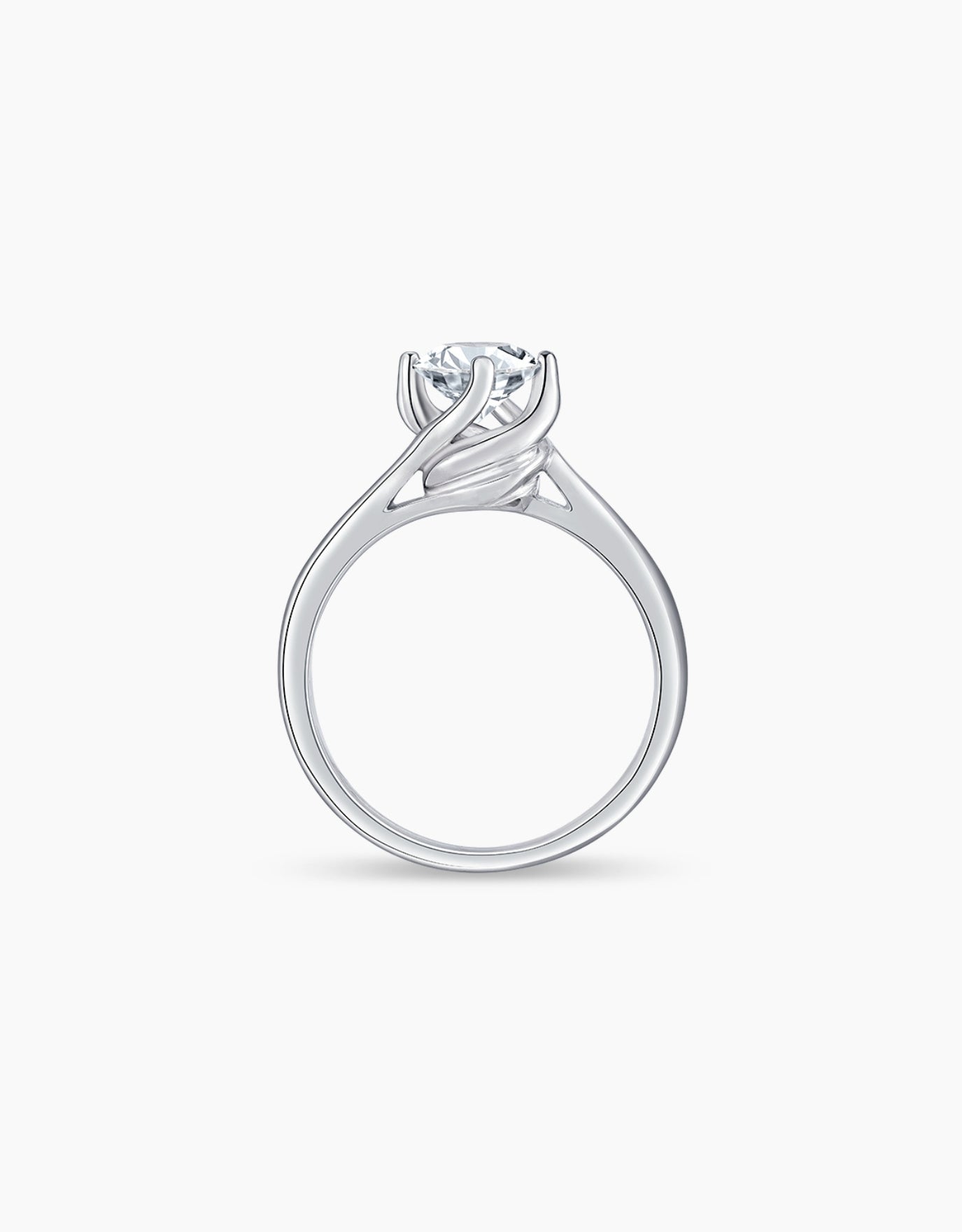 LVC lab grown diamond ring in white gold with a twisted cathedral holding up the diamond with four prongs