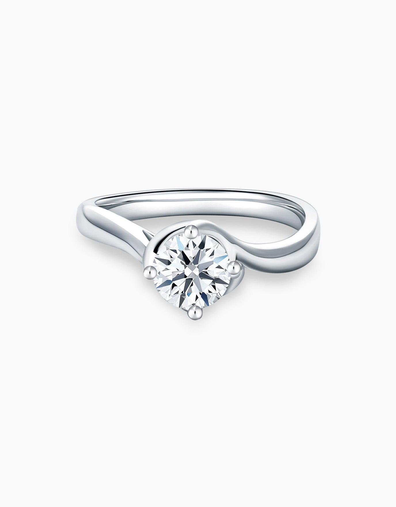LVC lab grown diamond ring solitaire  with a twisted band setting in white gold with four prongs
