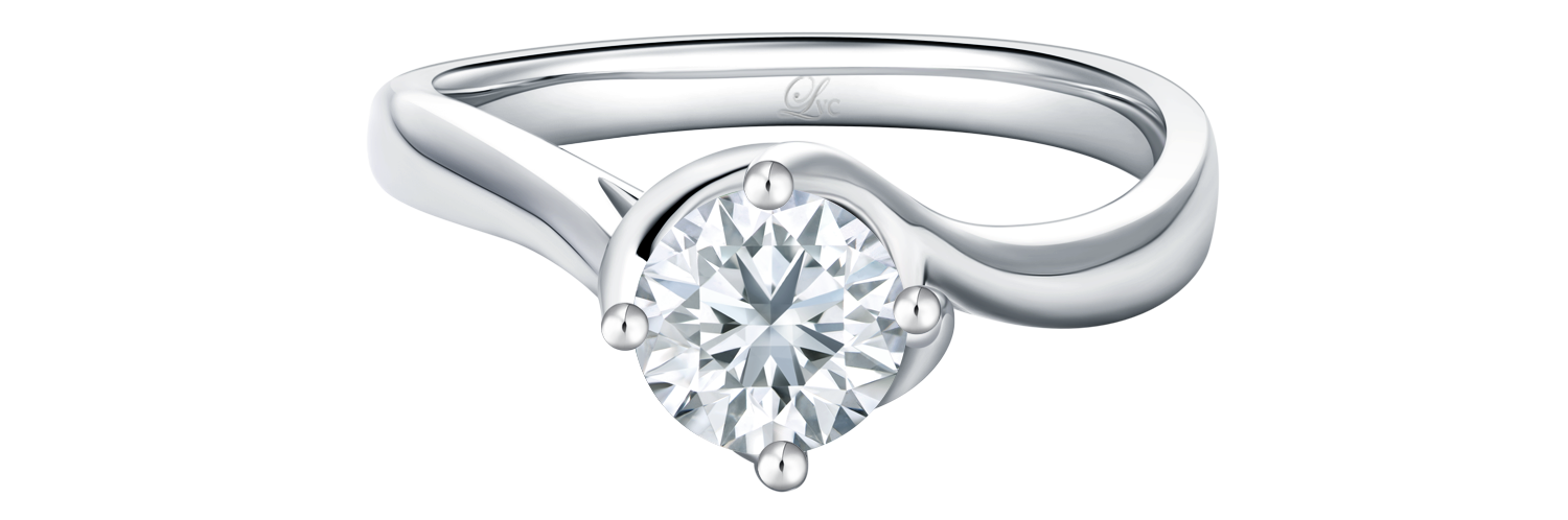 LVC a close up of the lab grown diamond ring with a twisted band setting in white gold and four prongs