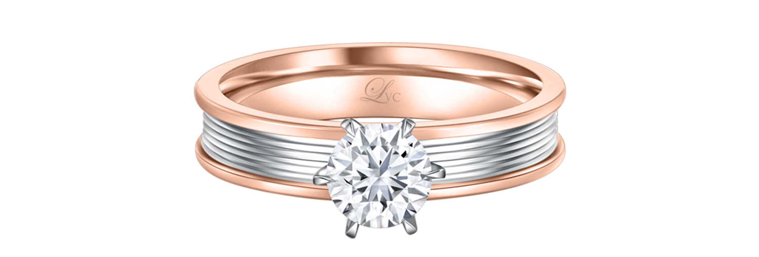 LVC a close up of the lab grown diamond ring in rose gold with a modern design with 6 prongs