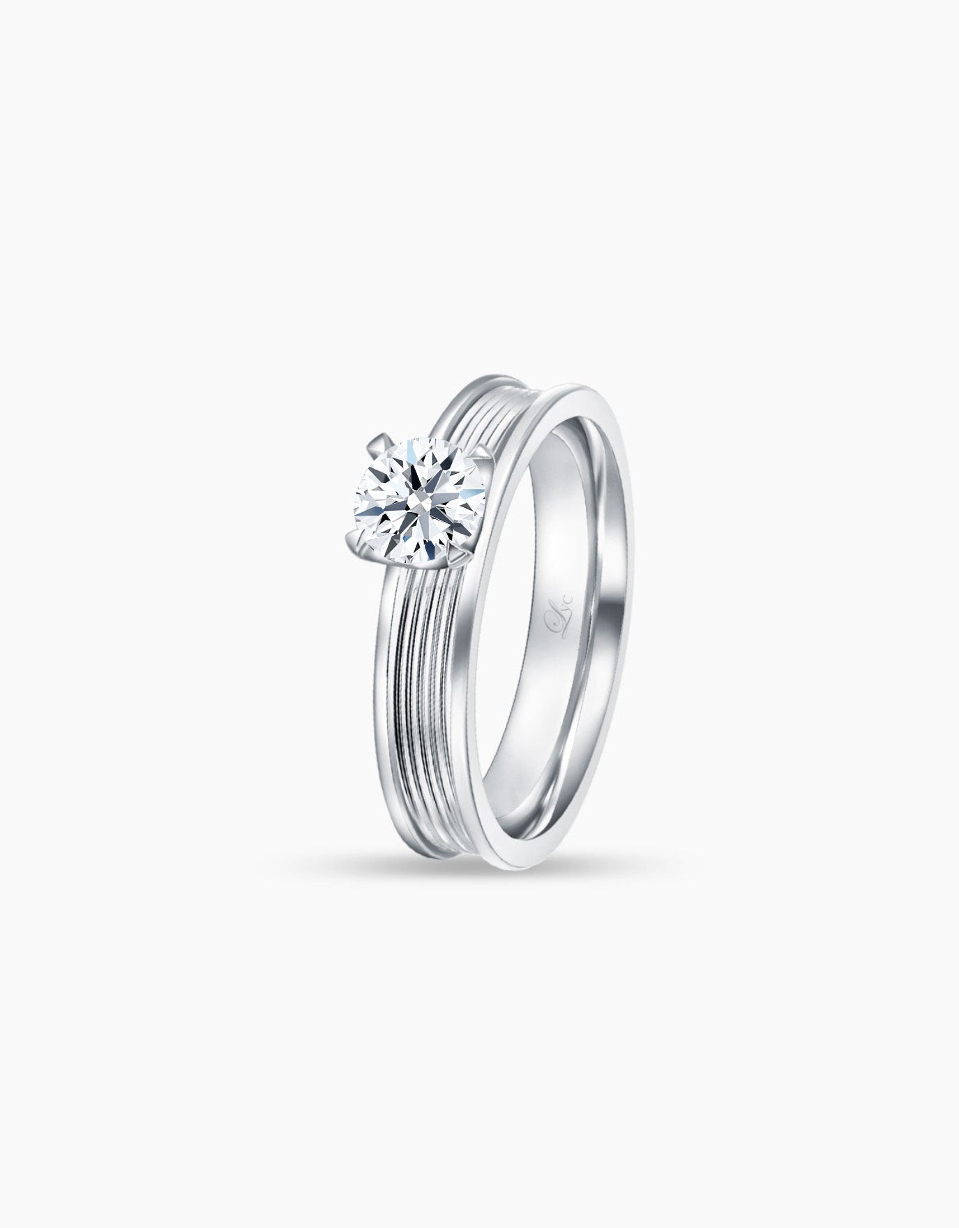LVC lab grown diamond ring in white gold with 4 prongs holding the diamond