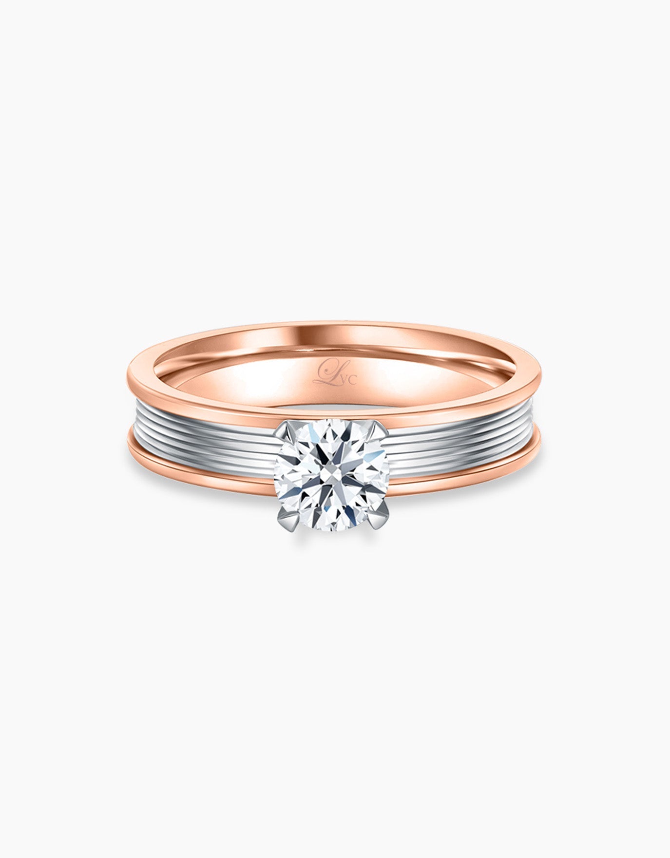 LVC lab grown diamond ring with rose gold material as the outer layer of the ring design