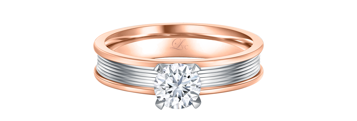 LVC a close up of the modern lab grown diamond ring in rose gold