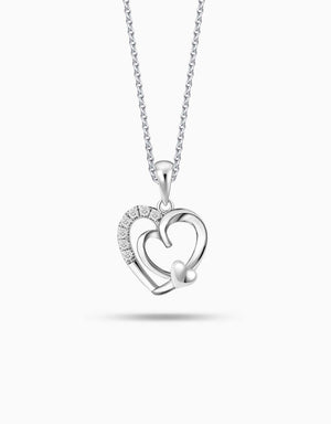 LVC diamond necklace in white gold with a triple heart and the outer line encrusted with diamonds