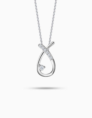 LVC diamond necklace in white gold with the shape of a crossed horseshoe pendant encrusted with diamonds