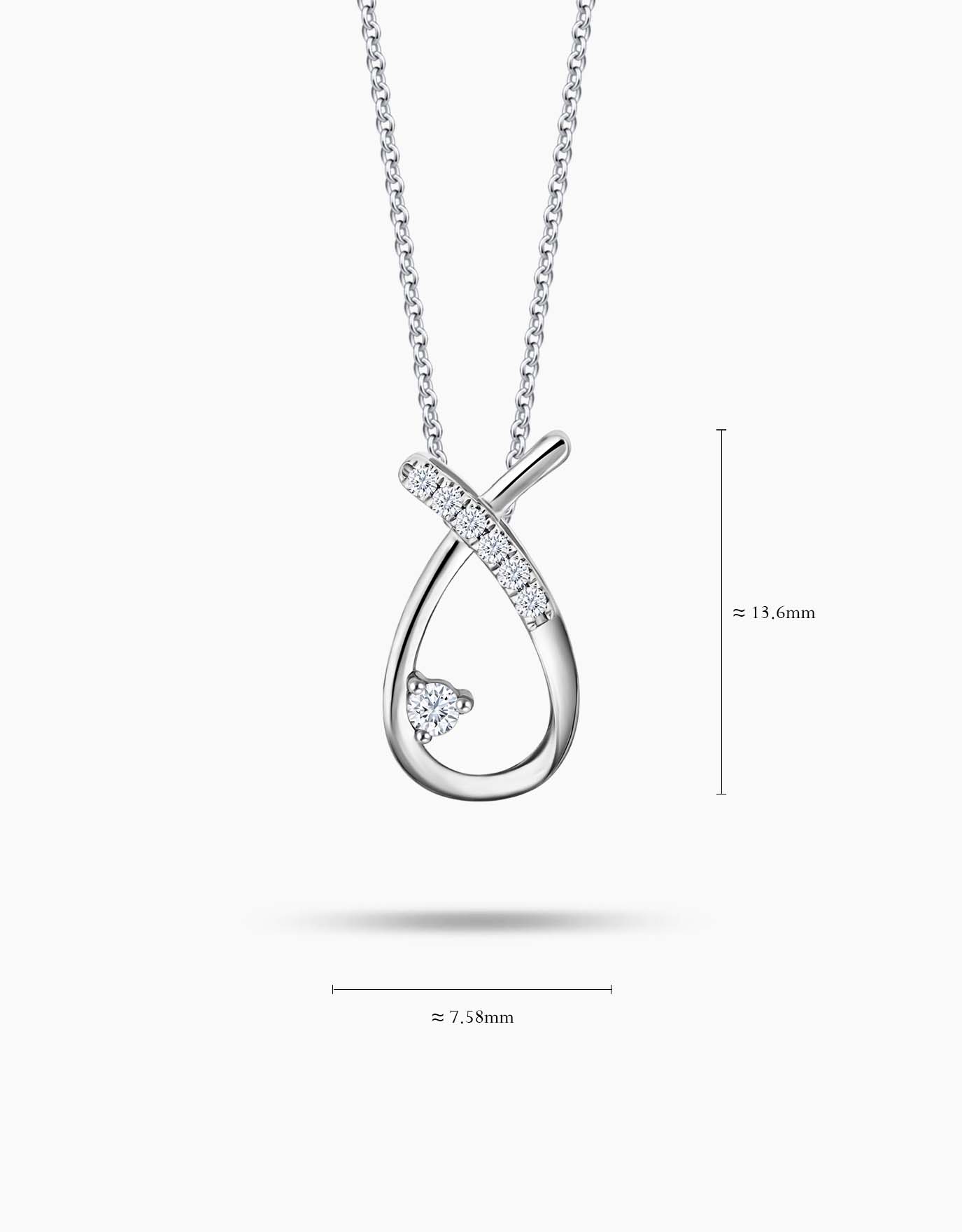 measurement of the LVC white gold diamond necklace with the crossed horseshoe inspired design