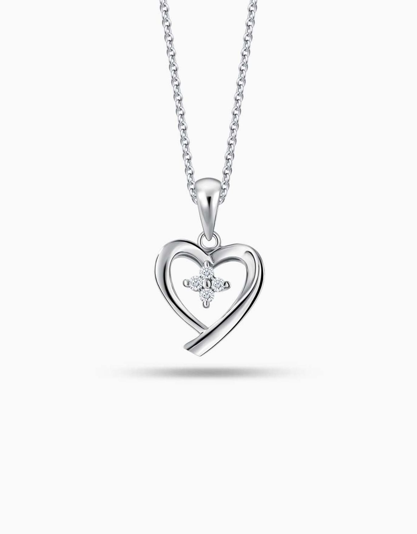 LVC diamond necklace in white gold designed with a sparkling star within a dainty heart
