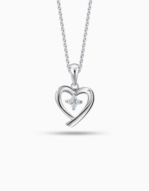 LVC diamond necklace in white gold designed with a sparkling star within a dainty heart