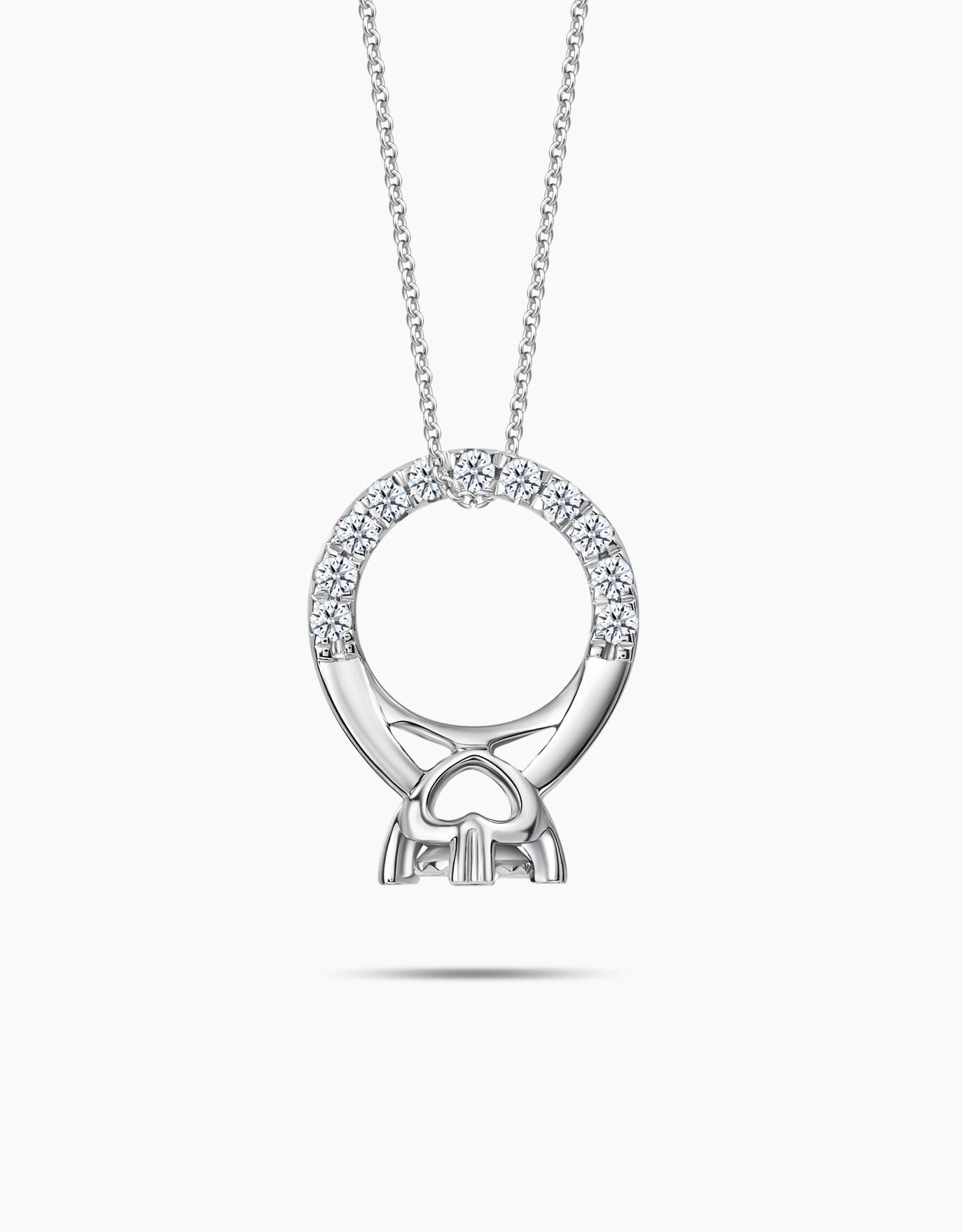 LVC diamond necklace in white gold with a mini ring encrusted with diamonds pendant