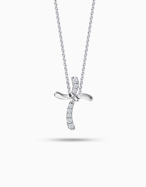 LVC necklace in white gold with knotted cross lined with diamonds