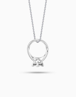 LVC diamond necklace in white gold with a mini ring that has a heart cathedral setting
