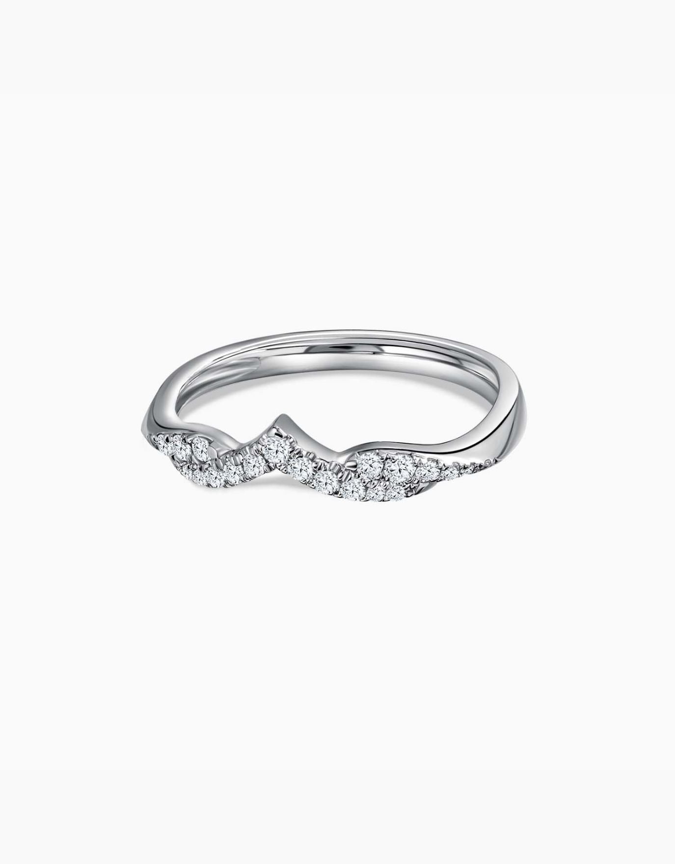 LVC wedding ring in white gold seen upside down to showcase another way to wear it
