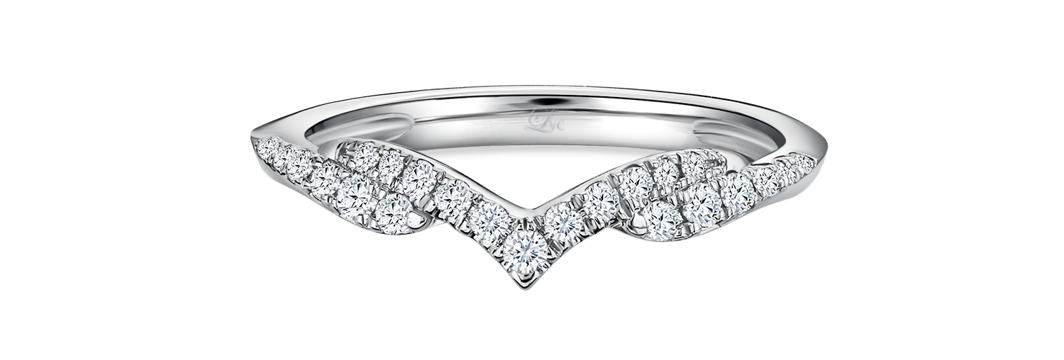 LVC a close up of the wedding ring in white gold encrusted with a row of lab grown diamonds