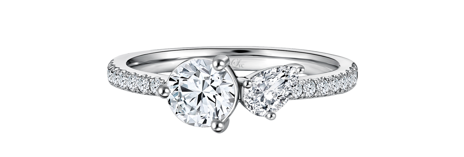 LVC a close up of the lab grown diamond ring in white gold with two center diamonds