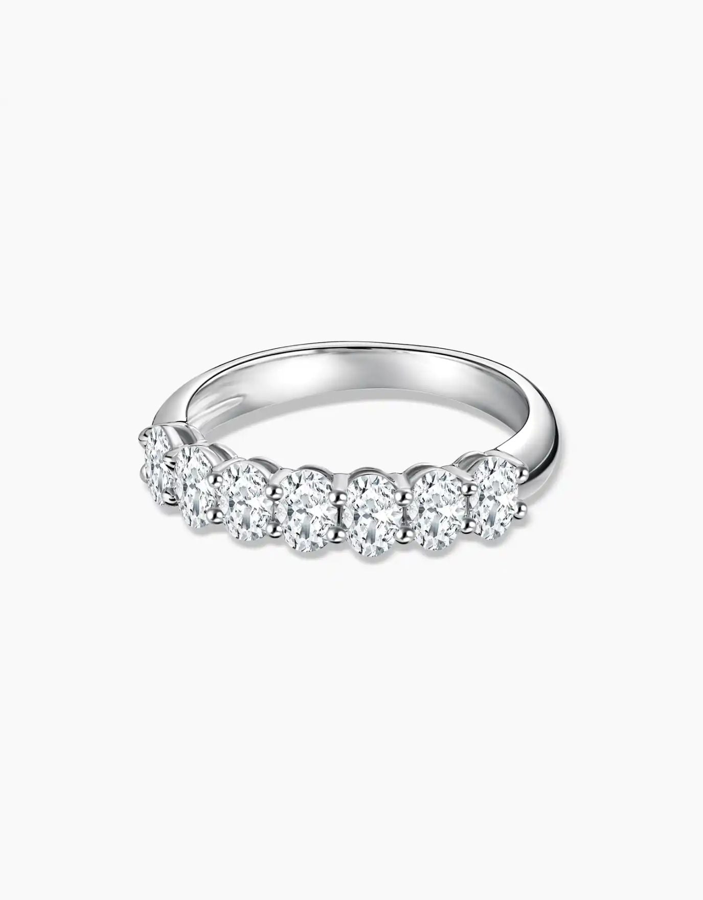 LVC wedding ring with a half eternity ring design and 7 stunning oval shaped diamonds