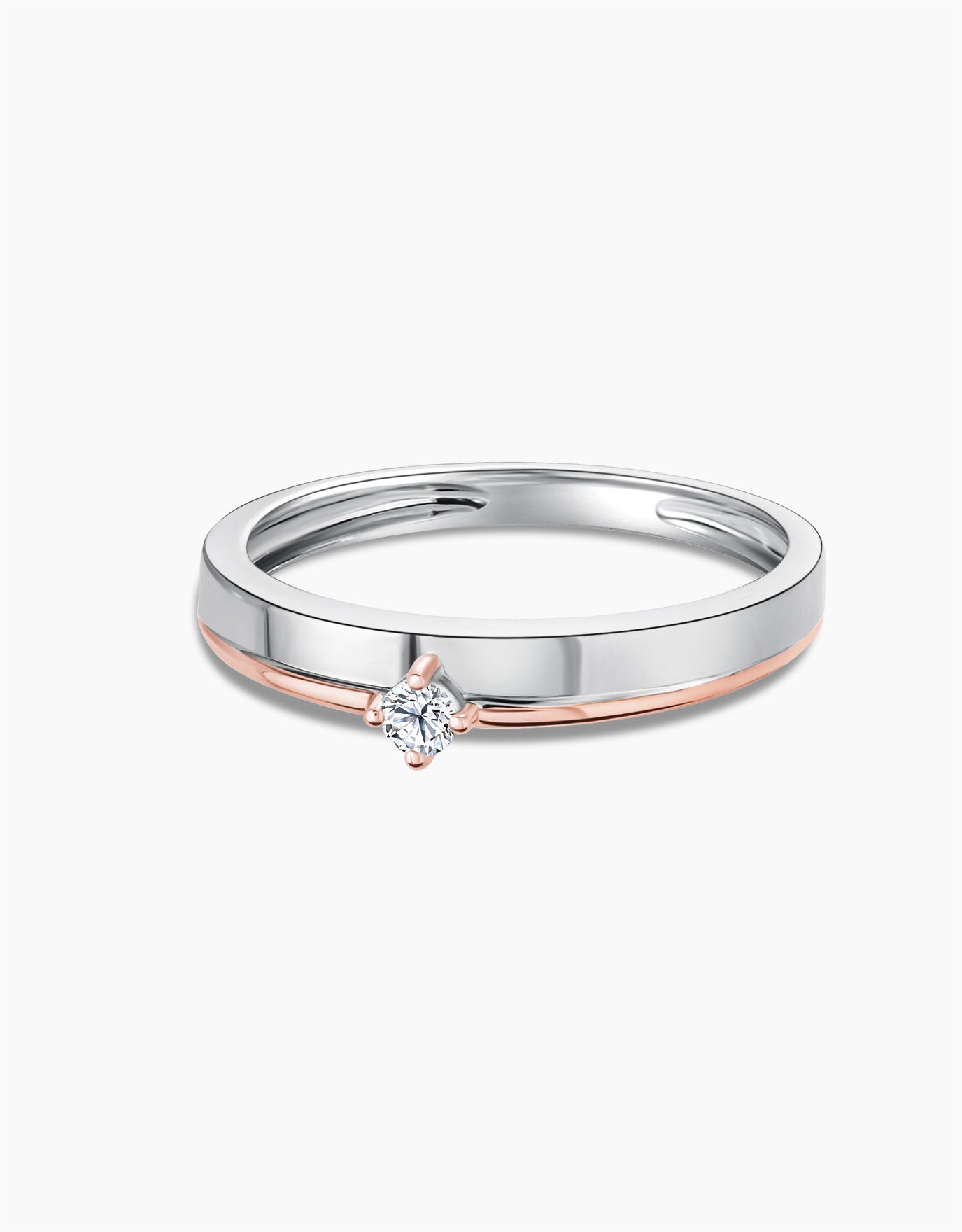 LVC wedding ring for him with a sleek and modern design in white gold and rose gold