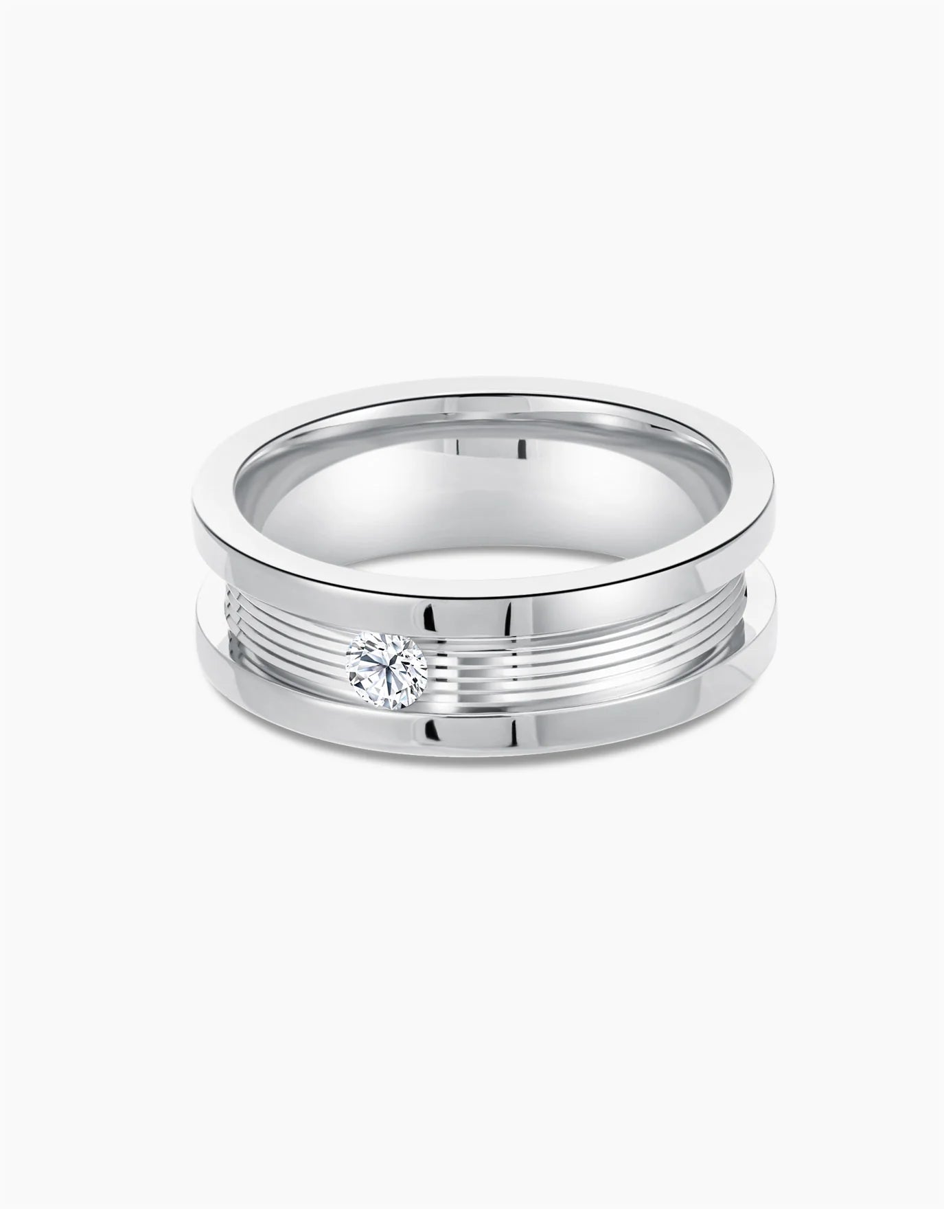 LVC Promise Precision Line White Gold Wedding Band with Single Diamond
