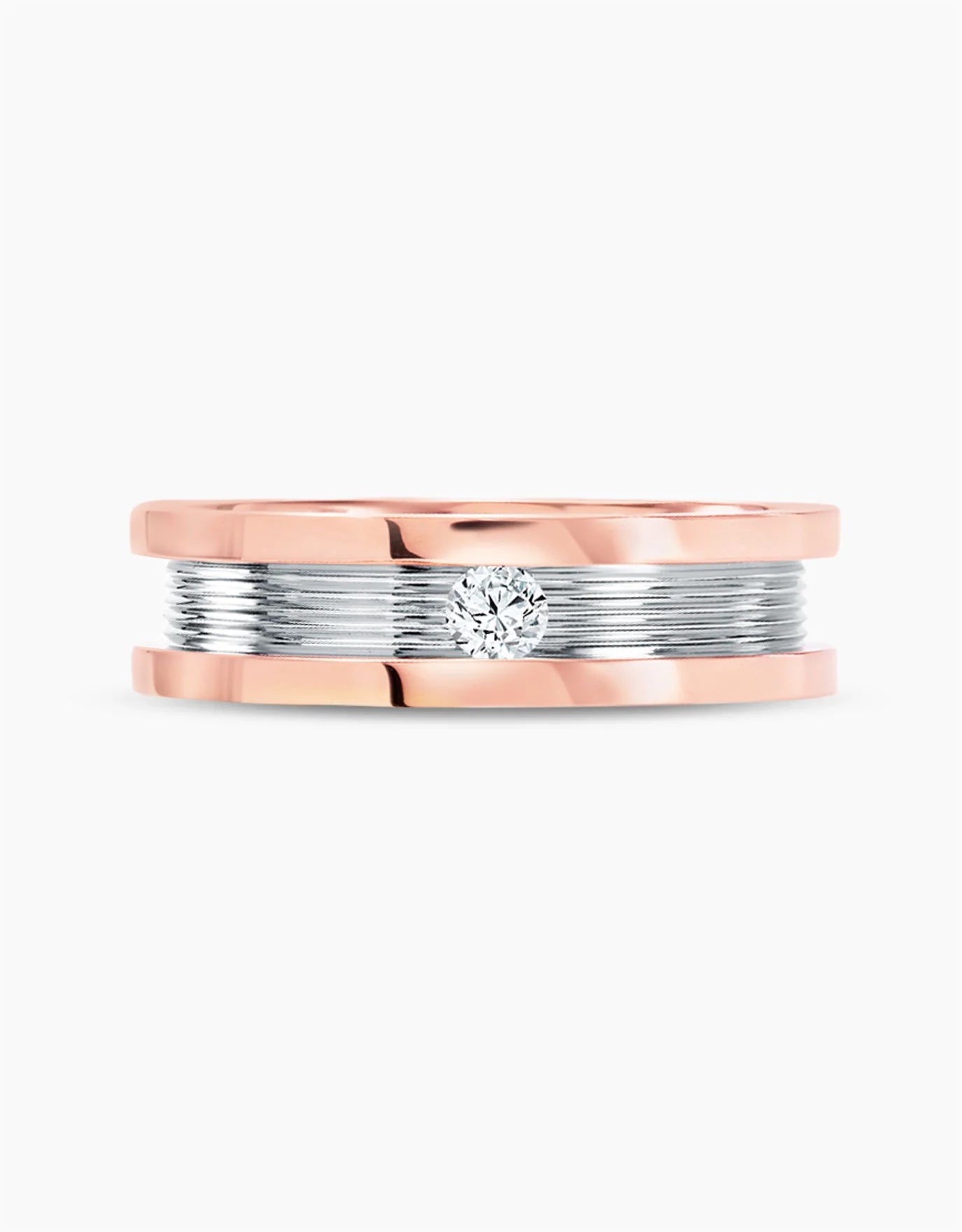 LVC Promise Precision Line Duo-Tone Diamond Wedding Band with Single Diamond