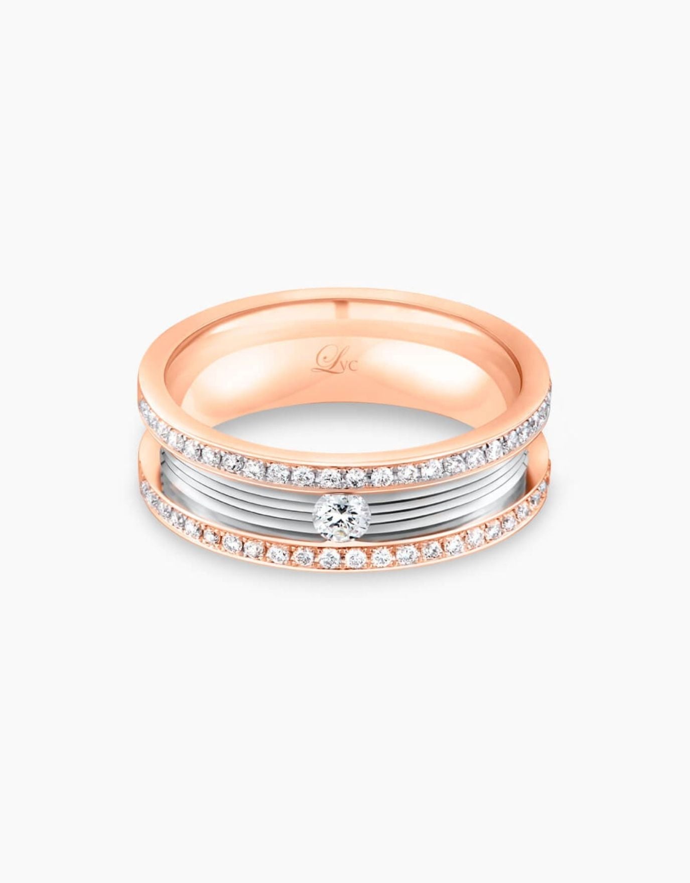 Cincin berlian LVC Promise Eternity emas ros, idea hadiah hantaran kahwin untuk wanita.