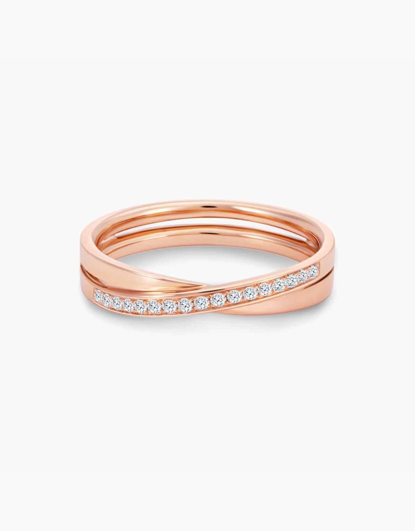 LVC wedding band in rose gold designed with a unique cross on the band fitted with a row of stunning diamonds that runs across the ring