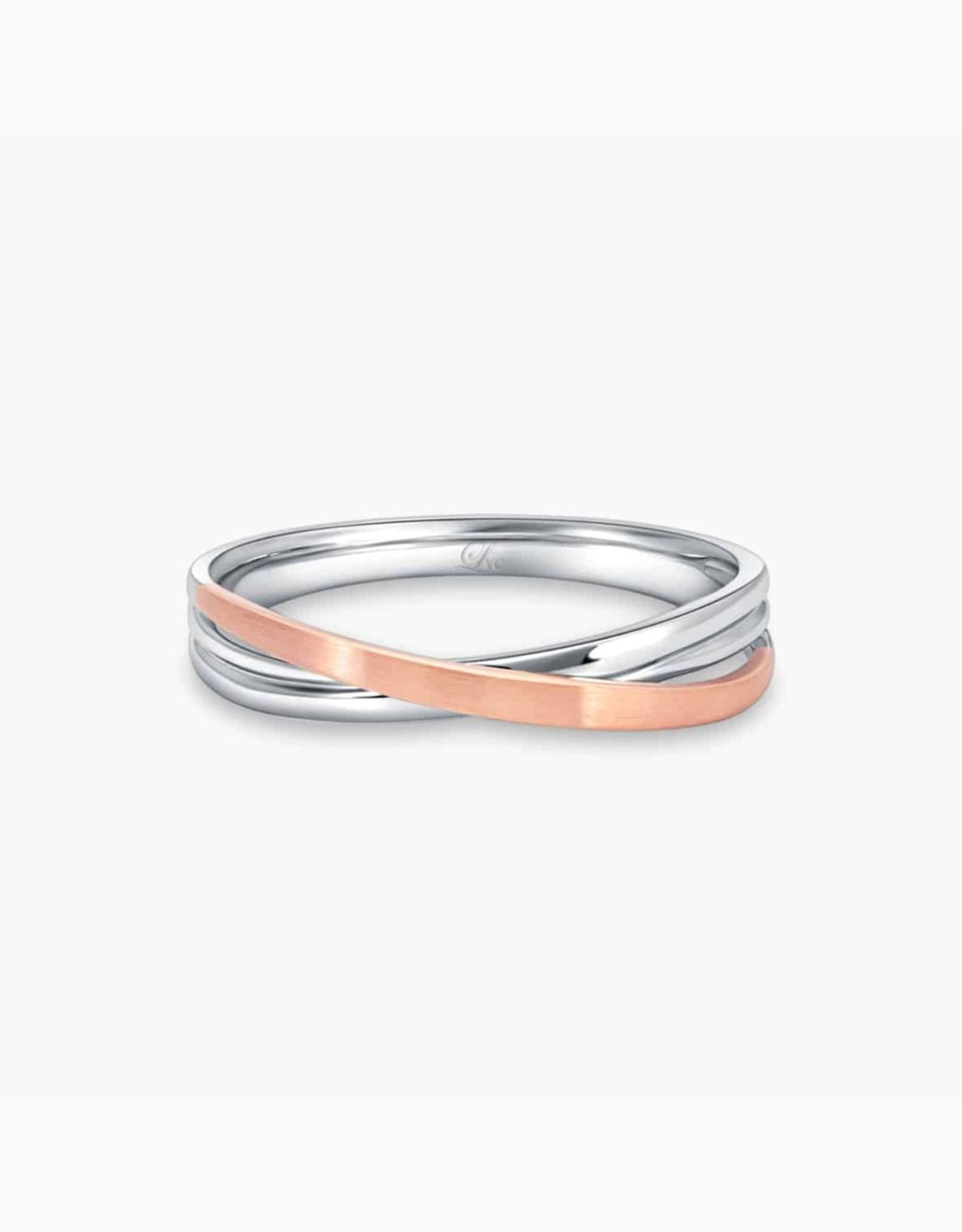 LVC men wedding ring with intertwining bands in white gold and rose gold