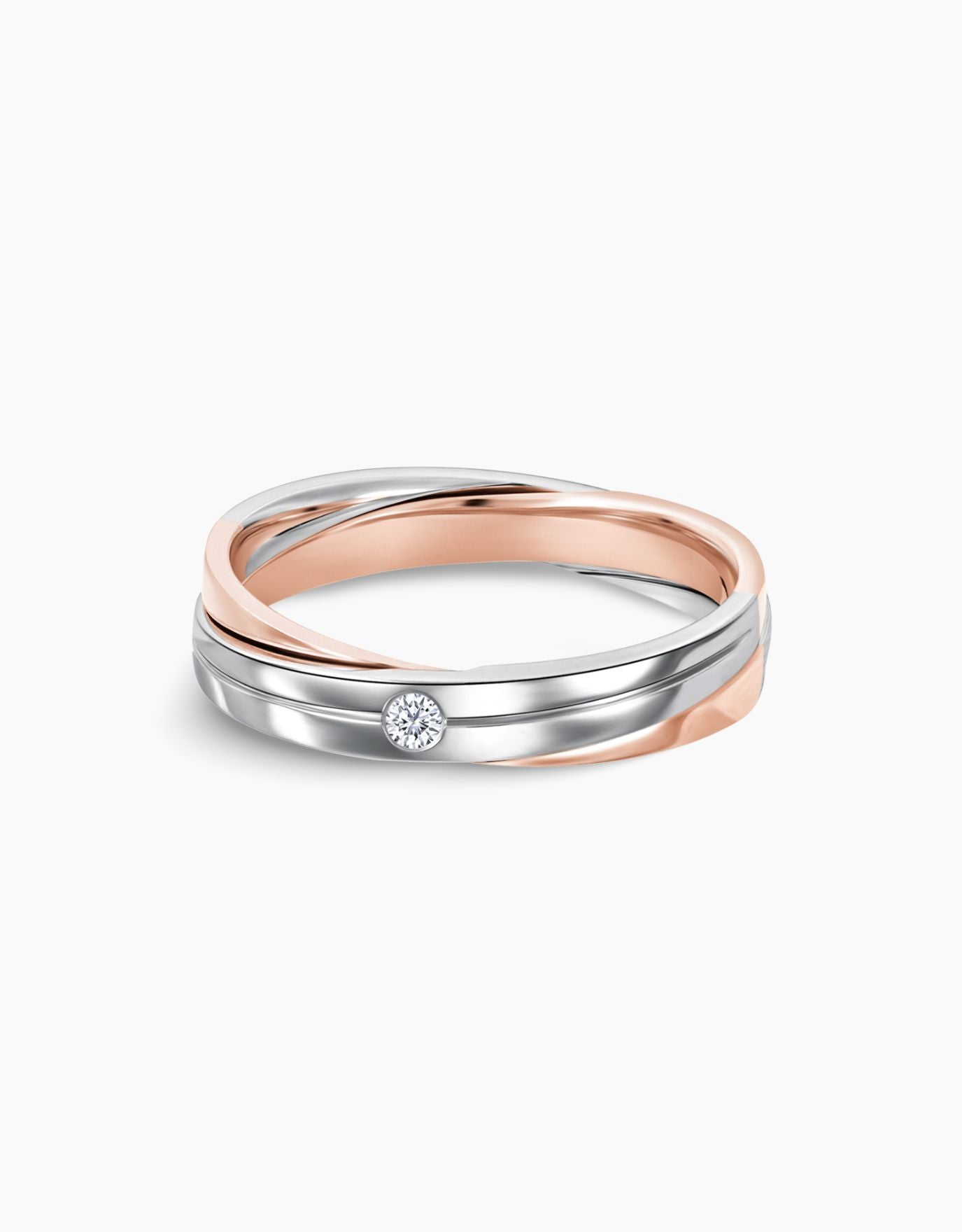 LVC mens diamond ring in white gold and rose gold encrusted with a single diamond